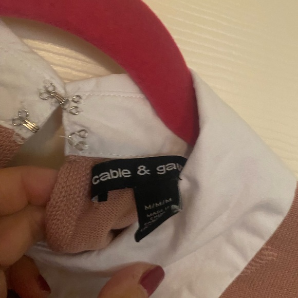 Cable and Gauge mauve pink heart sweater 3/4 sleeves . Collared. Size M - Picture 4 of 6